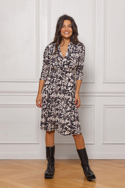 Robe Courte Otis Noire À Fleurs Blanches