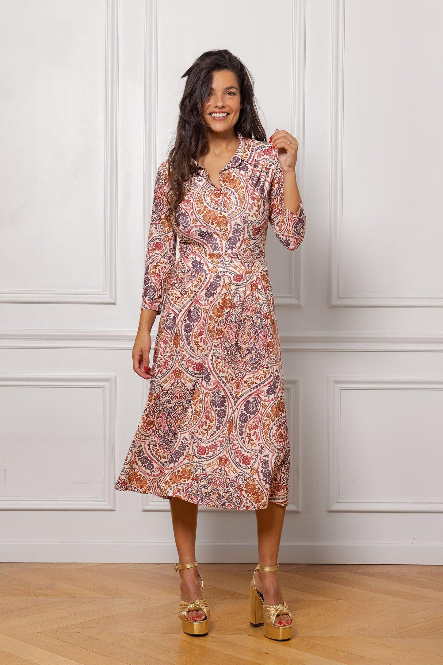 Langes Bertine-Kleid mit grafischem Print