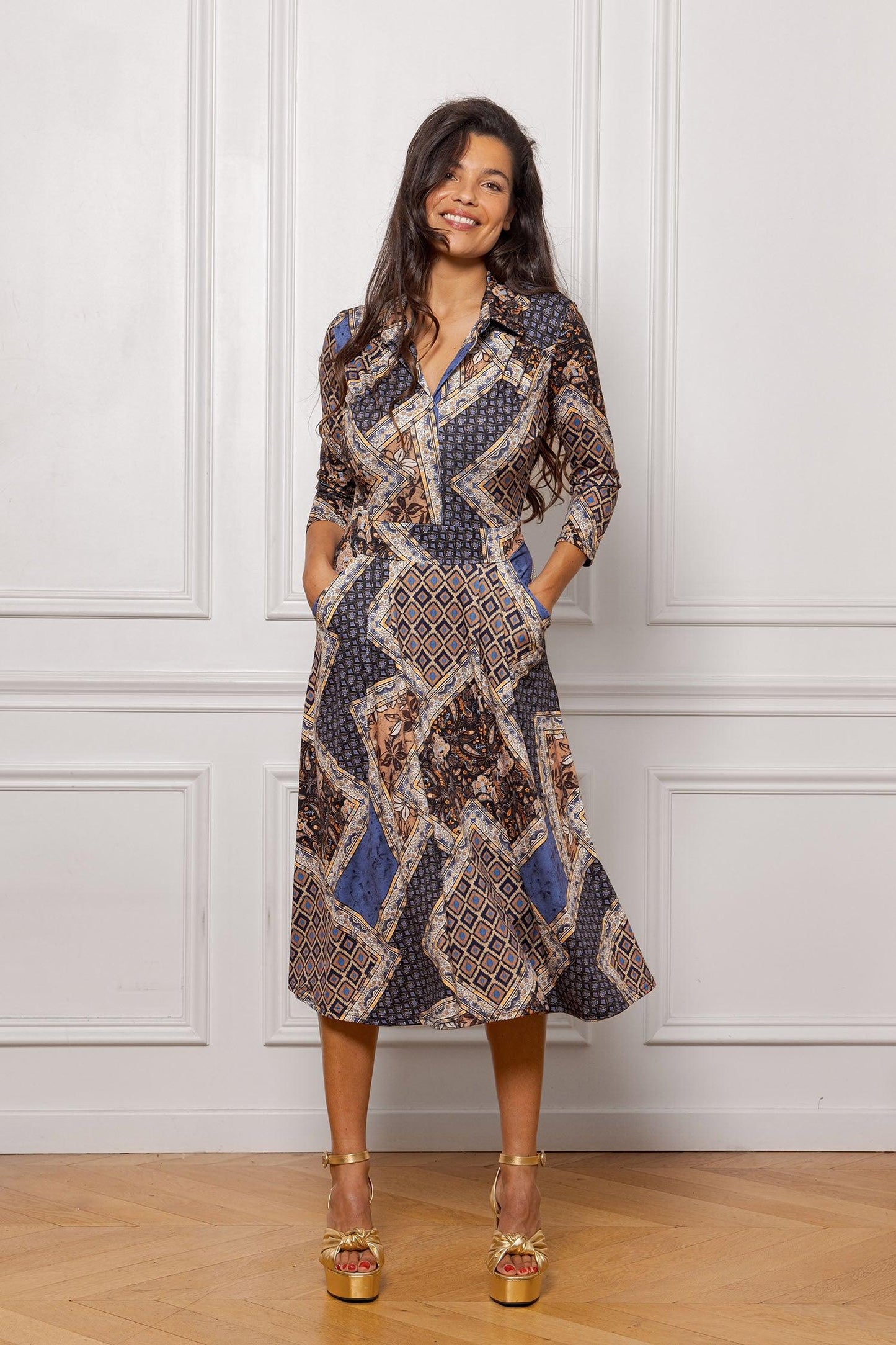 Bertine long graphic print dress