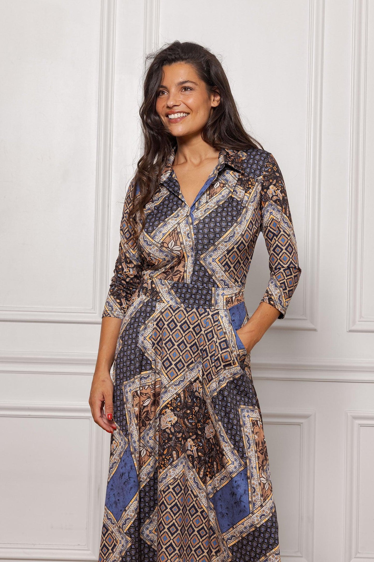 Bertine long graphic print dress