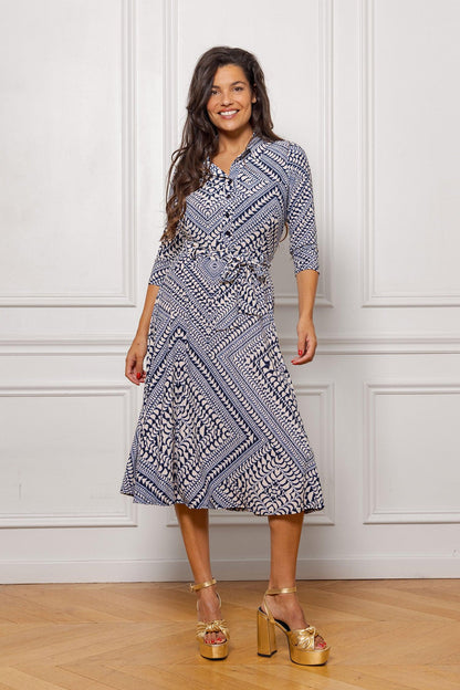 Robe Courte Sari Bleue Géométrique