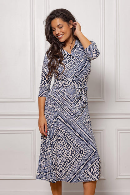 Robe Courte Sari Bleue Géométrique