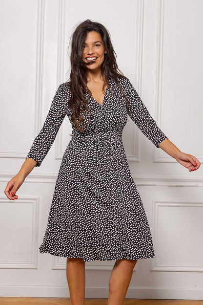 Robe Courte Keren Noire À Pois Blancs