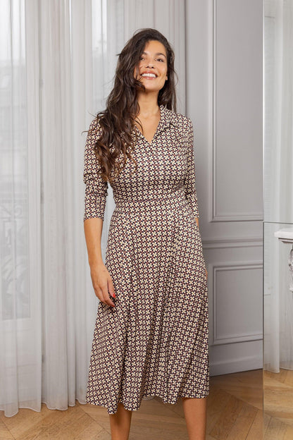 Langes Bertine-Kleid mit grafischem Print