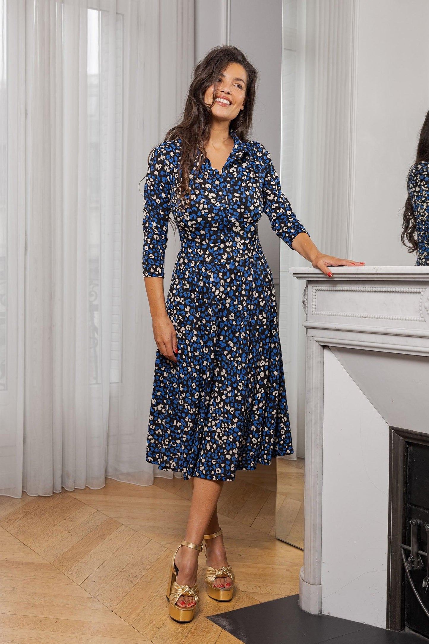 Langes Bertine-Kleid mit grafischem Print