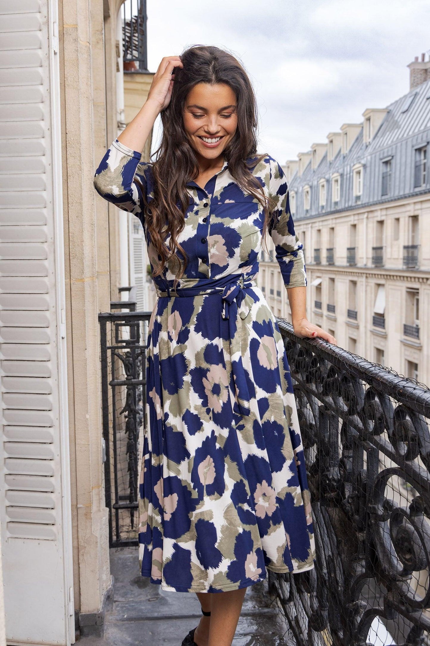 Robe Courte Sari Fleurs Bleues