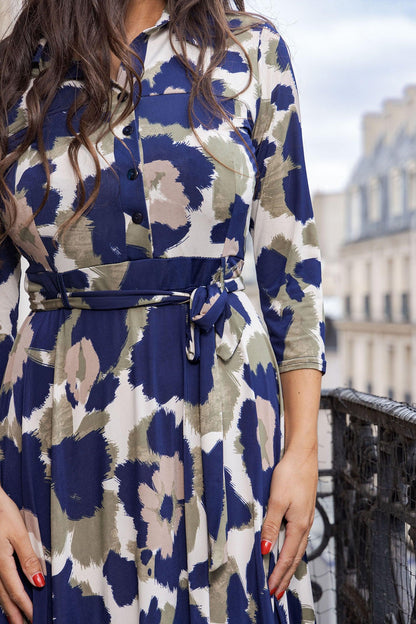 Robe Courte Sari Fleurs Bleues