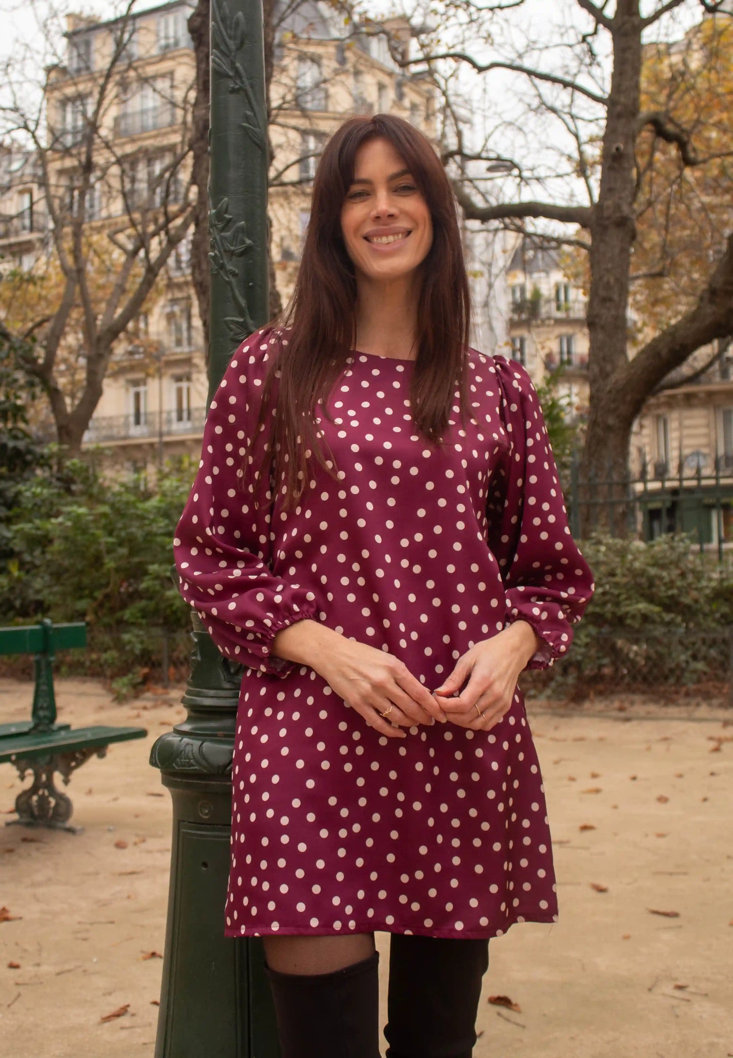 Robe courte Alfy Rouge Bordeaux À Pois